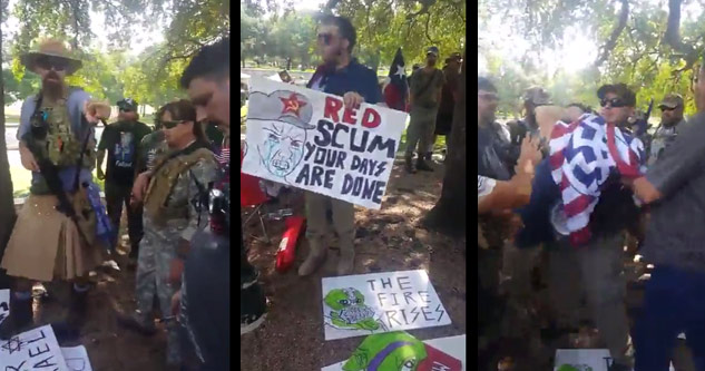 man with meme signs gets assaulted