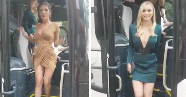 a bus filled with pretty women