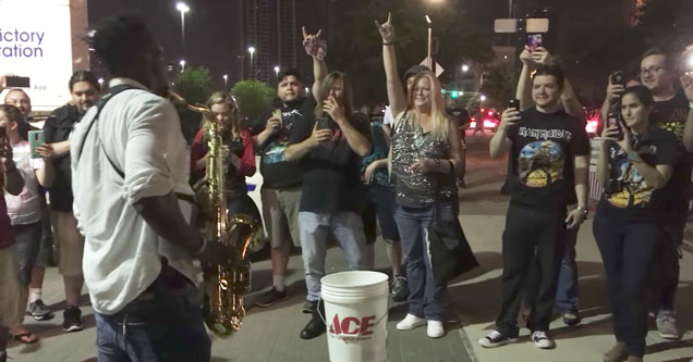 iron maiden saxophone player shreds the parking lot