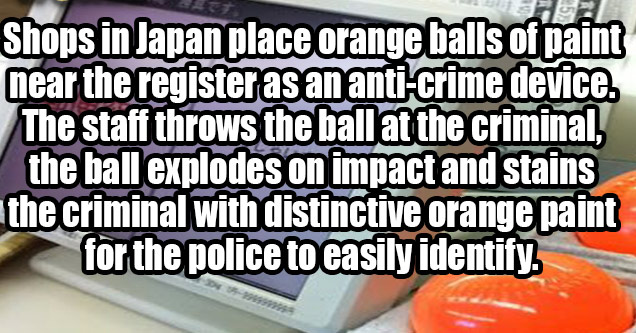 orange balls of paint are thrown at shoplifters in japan