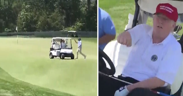 donald trump filmed driving his golf cart of the green