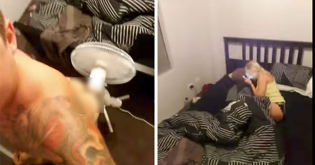 guy farts into a fan and blows it at is girlfriend