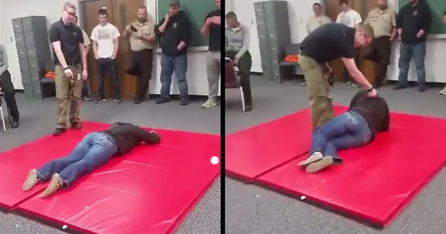 girl lying on mat gets tased and farts