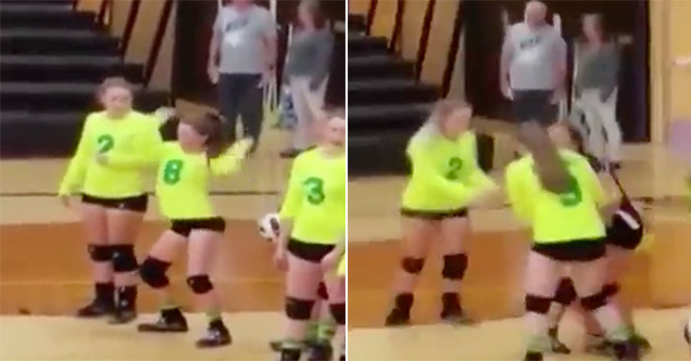 girl gets nailed with volleyball