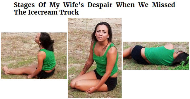 Picture of wife in despair for missing the ice cream truck