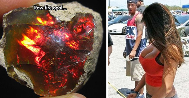 fire opal, guy staring at girl with nice cleavage