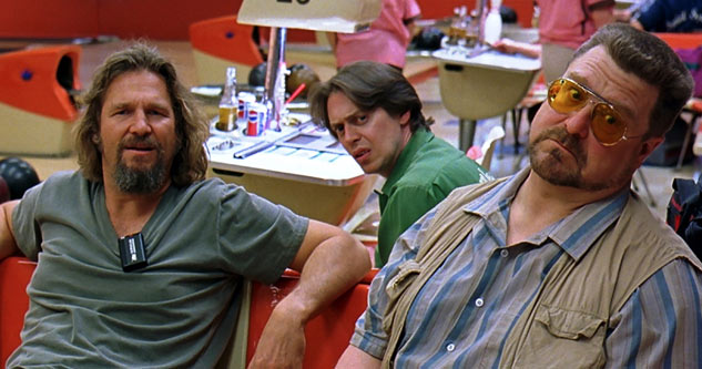 the cast of the big lebowski - The Dude, Walter and Donny at the bowling alley