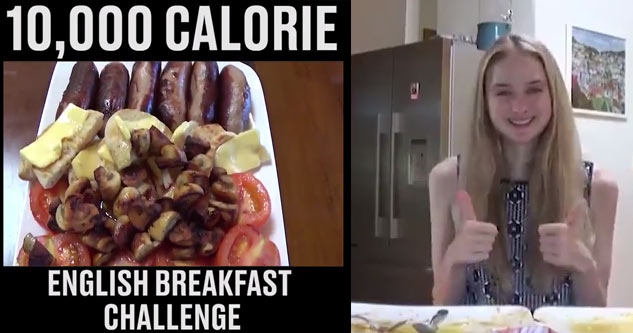 skinny girl eats a huge breakfast