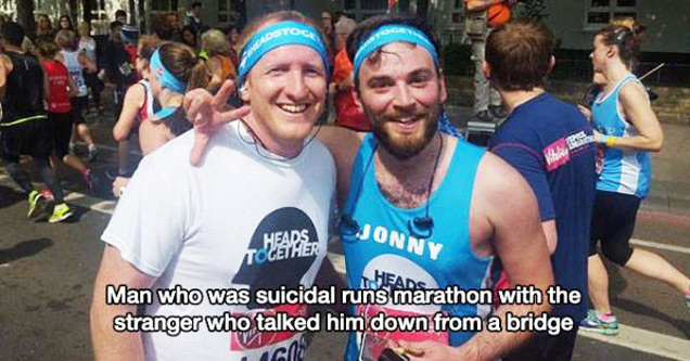 two sweaty guys after running a marathon