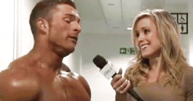 girl interviewing bodybuilder