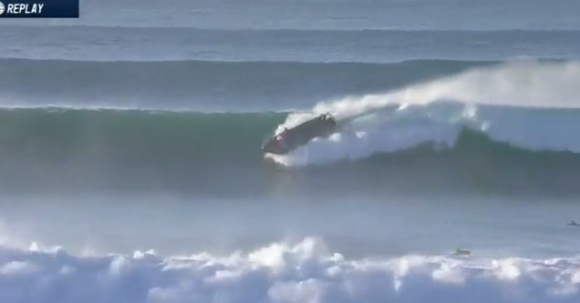 Safety Boat Trapped in the Impact Zone Rides Out the Wave In Spectacular Fashion