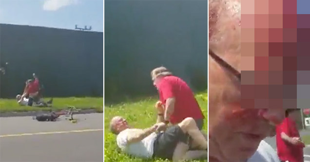 Crazy Pick Up Truck Driver Beats The Hell Out Of A Cyclist With A Club