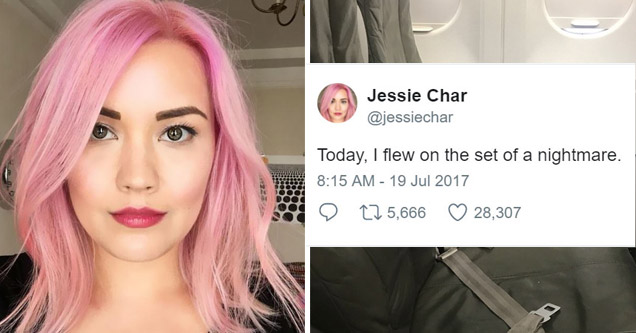 attractive woman with pink hair and a tweet about her flight