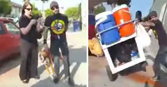 hipster douche attacks a street vendor in LA