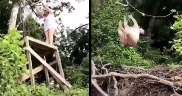 Girl's First Rope Swing Attempt Ends In Complete Disaster!