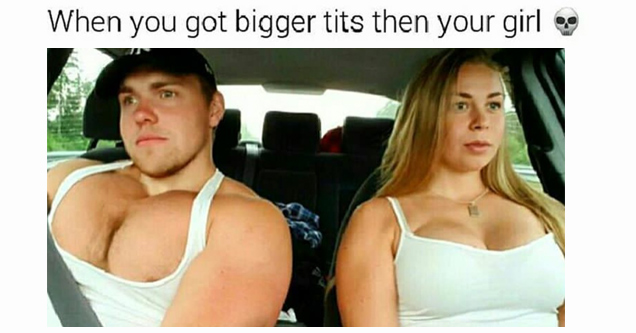 guy with big pecs next to girl