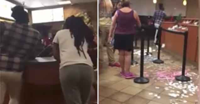 to woman trash a chick fil a