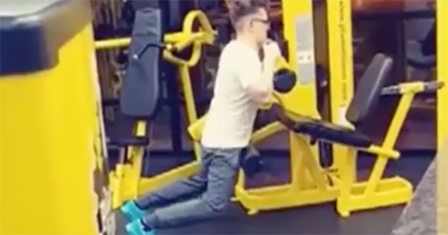 Little nerd boy humps gym equipment