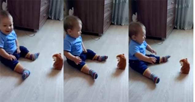 kid laughing at doll then totally crying when it moves