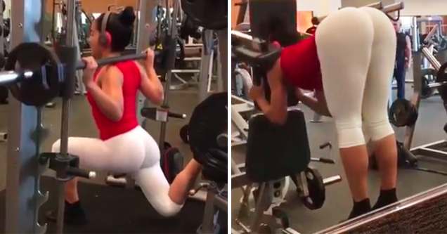 girl working out with white yoga pants