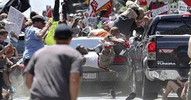 peaceful protesters being run over by car