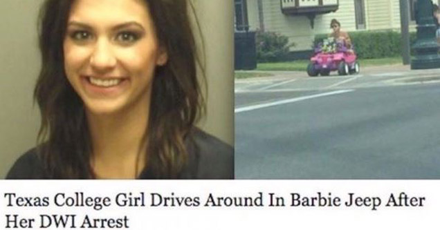 headline about driving barbie jeep