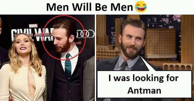 Chris Evans checking out another Avenger and saying he was just looking for Antman