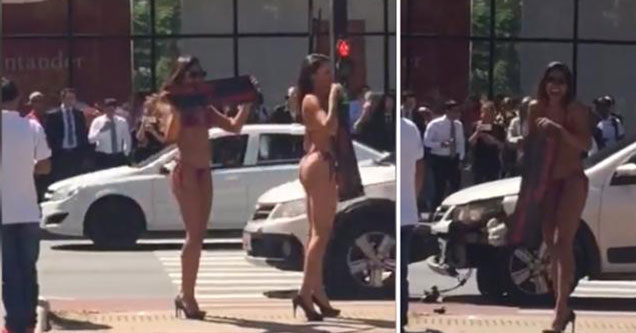 sexy babes in bikinis cause an accident in brazil