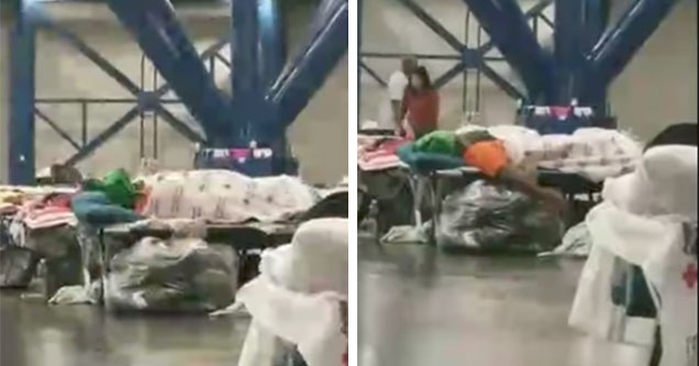 freaky couple caught doing the dirty in a hurricane shelter