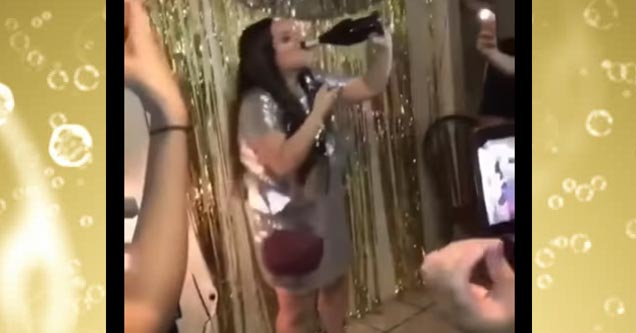 Drunk Party Girl Attempts To Chug Champagne