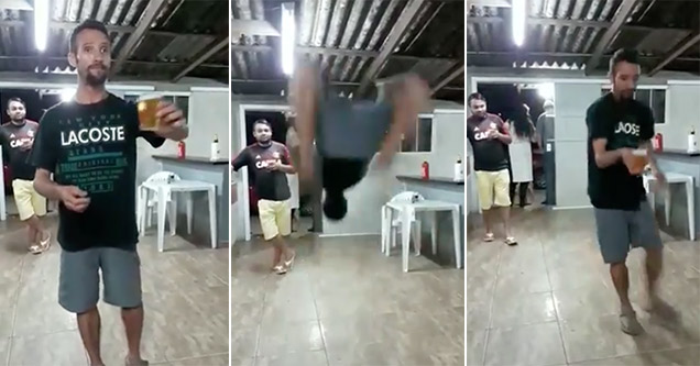 guy does mega back flip, not a drop spilled