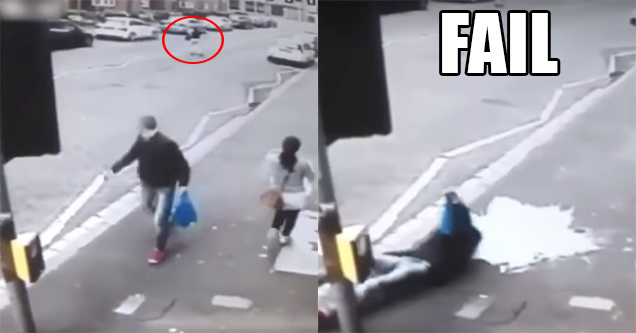 guy slams into pole while ogling woman