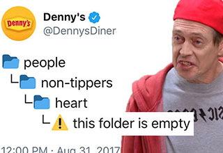 Look, guys, Denny's is sharing memes on Twitter, they really must be just like us, said no one ever. 