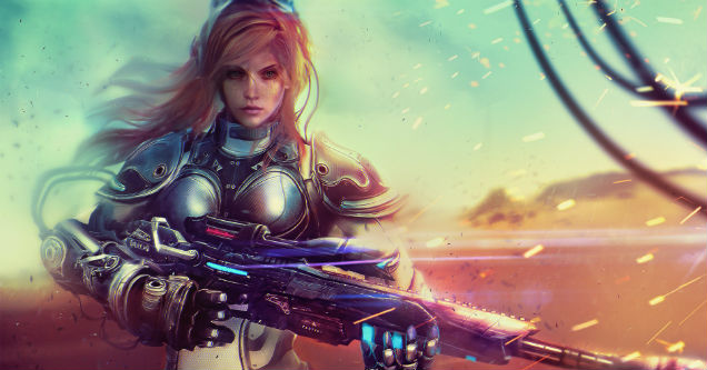 StarCraft's Kerrigan with a sniper rifle.