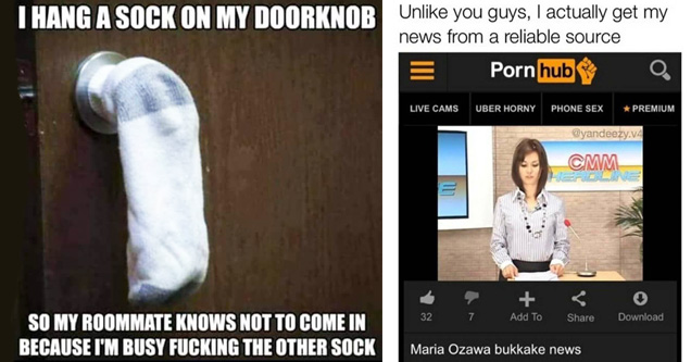 Funny meme about the sock on the door and getting news from reliable source