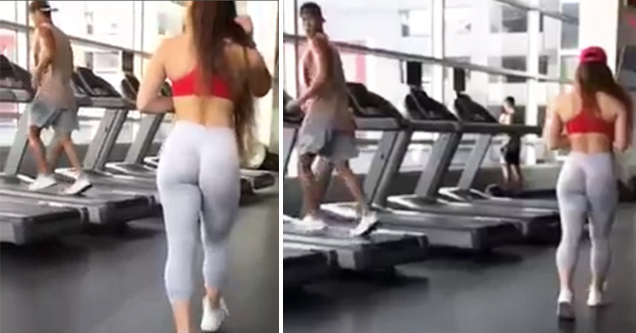 girl with nice butt at the gym in yoga pants