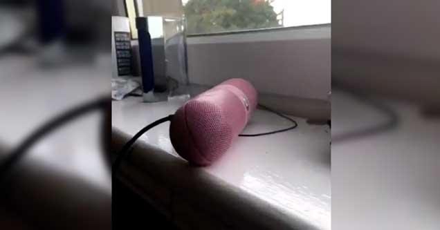 bluetooth speaker sitting on a window sill