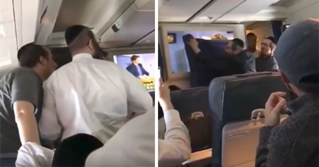 Group of hasidic jews censor a movie on a plane