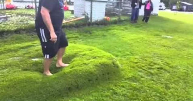 lawn bubble filled with water gets popped