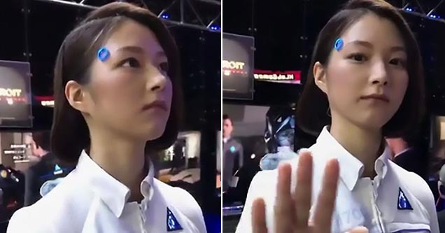 fake robot woman at games show