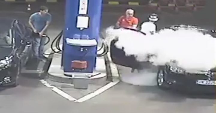 smoking at pump getting drenched