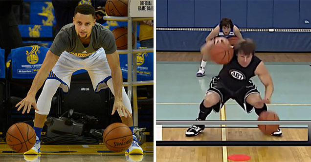 funny dude tries to dribble like Steph Curry