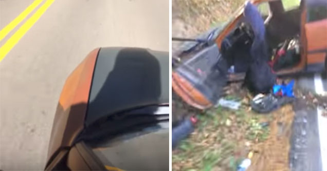 guy crashes his car after trying to ride it downhill