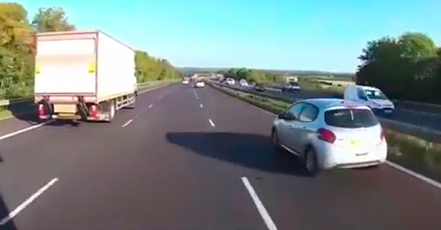 cars and truck on a highway