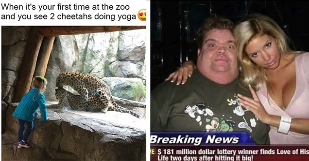 leopard - When it's your first time at the zoo and you see 2 cheetahs doing yoga | ugly man and beautiful woman - Breaking News E $ 181 million dollar lottery winner finds Love of His Life two days after hitting it big!