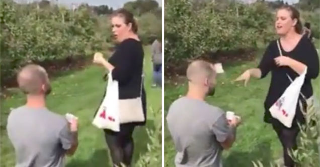 gf throws an apple at her bf's head