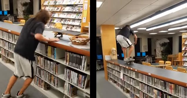 Instant Karma For Idiot Skateboarding In The Library