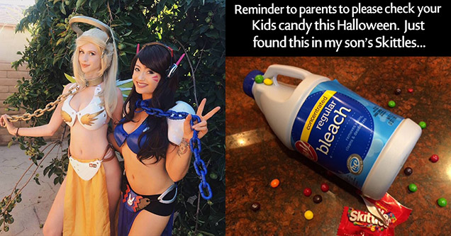 Cosplay girls and skittles with bleach