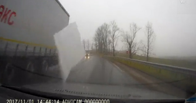 Sheet Of Ice Flies Off Truck And Shatters Man's Windshield