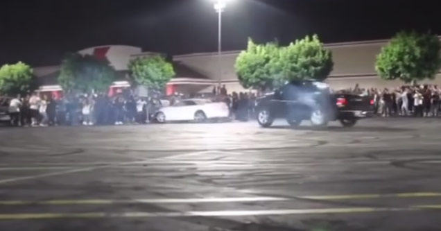 Idiot Mustang Driver Plows Into A  Crowd Of Spectators